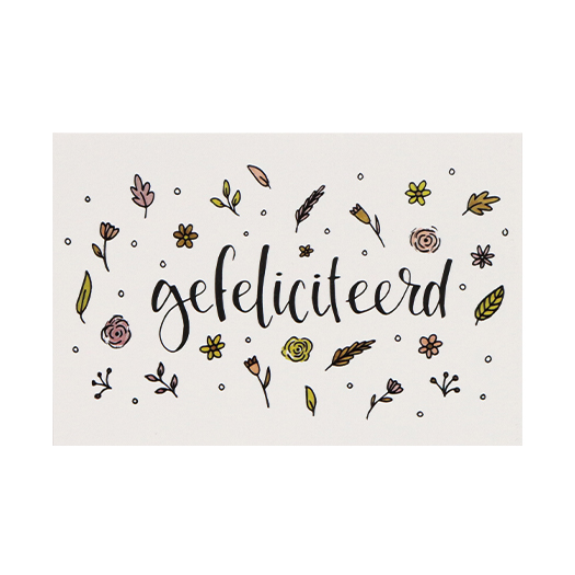 Ansichtkaart 100 x 148 mm met de tekst ‘Gefeliciteerd’