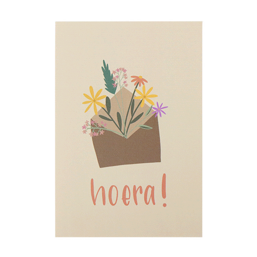 Ansichtkaart 100 x 148 mm met de tekst ‘Hoera’